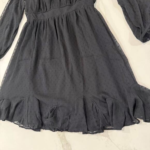 Loft NWT Clip Godet Mini Flare Dress Women’s 8 Black Ruffle Collar V-Neck Chic - Picture 2 of 10
